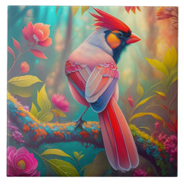 ファンタジー 鳥 カーディナル 雄 タイル