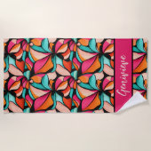 ファンタスティックな花のパターンでターコイズ&ベリー ビーチタオル (正面)