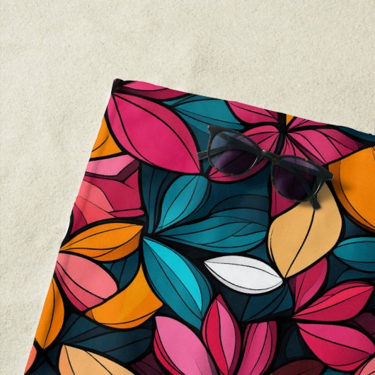 ファンタスティックな花のパターンでターコイズ&ベリー ビーチタオル (インサイチュ)