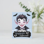 ファンタスティックハロウィーン笑顔のヴァンパイアとこうもり ポストカード (スタンド正面)
