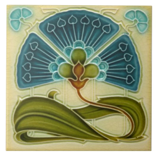 ファンタスティックレプロリチャーズアールヌーボーティール（緑がかった色）フローラ タイル (正面)