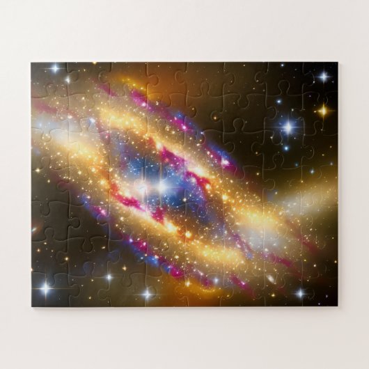 ファンタスティック金ゴールドブルーとピンクのおもしろいコスモス芸術的 ジグソーパズル (横)