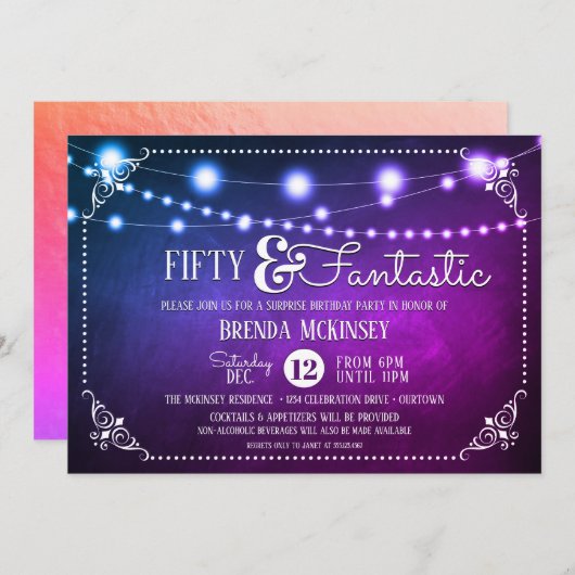 ファンタスティック50サプライズ誕生日パーティーの招待状 招待状 (正面/裏面)