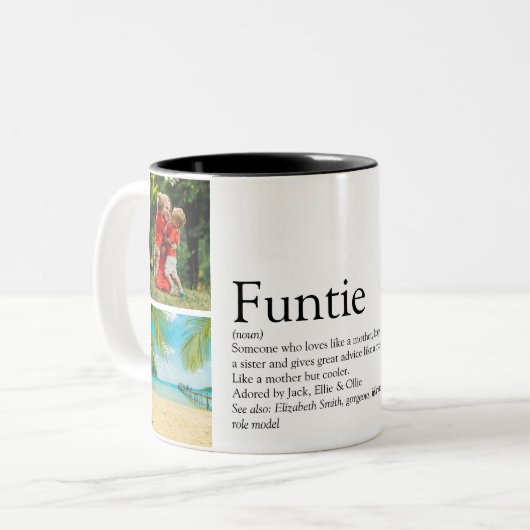 ファンティおばさん叔母の定義フォトコラージュ ツートーンマグカップ (正面左)