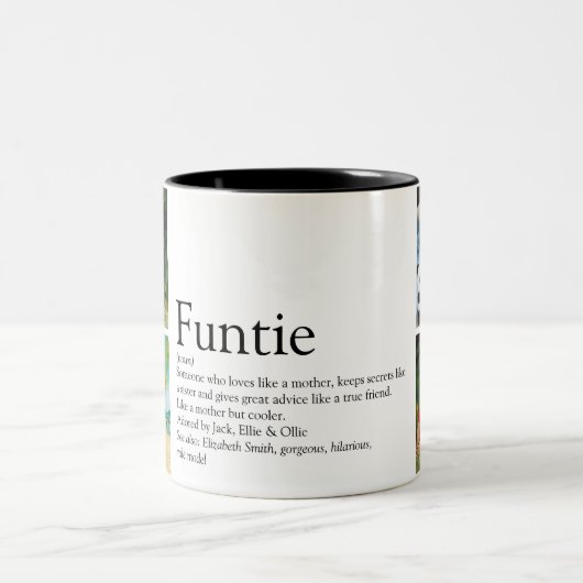 ファンティおばさん叔母の定義フォトコラージュ ツートーンマグカップ (中央)