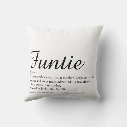 ファンティおばさん叔母の定義ブラックとホワイト クッション (裏面)