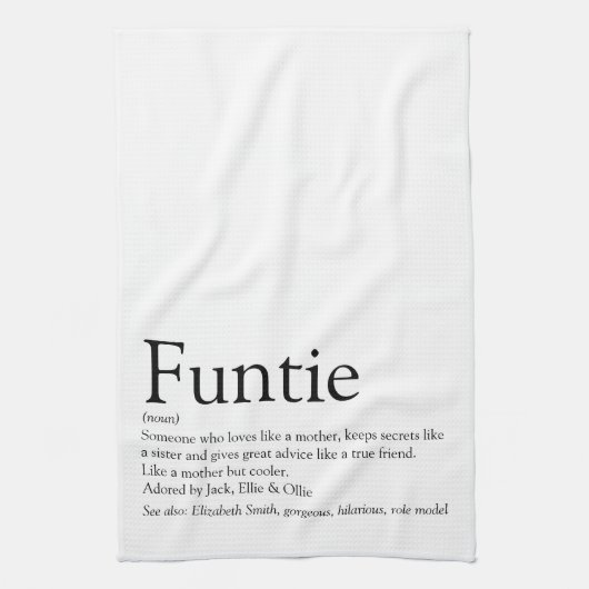 ファンティ、叔母、叔母の定義タイポグラフィモダンック キッチンタオル (縦)