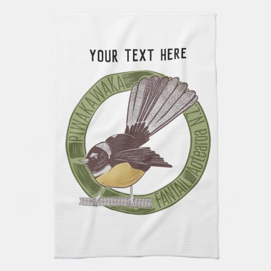 ファンテールニュージーランド先住民バードアオテアロアNZ キッチンタオル (縦)