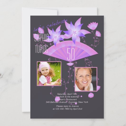 ファンノワール2つの写真の誕生日パーティーへの招待 招待状 (正面)