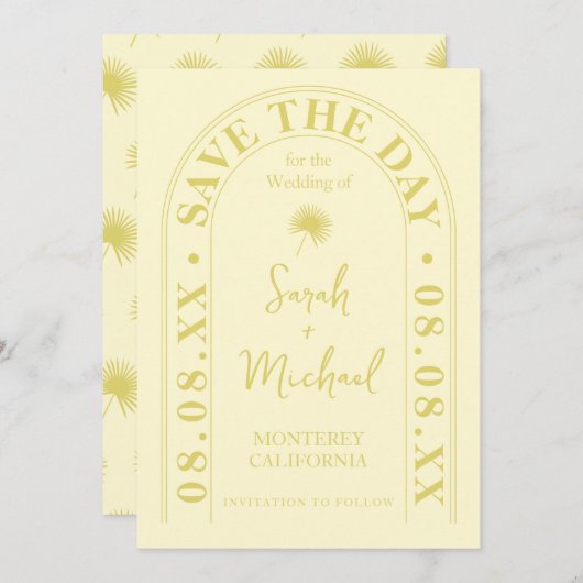 ファンパームリーフトロピカルブライト夏の日付を保存 招待状 (正面/裏面)