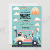 ファンボーイ かわいい ゴルフ ホールインワン 初めての1歳の誕生日 招待状 (正面)