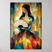ファン付きの女性 – キュビストインスパイアバイクリムト ポスター (正面)