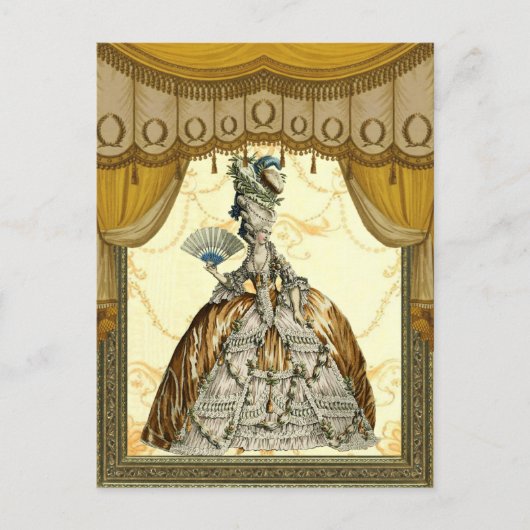 ファン付きジョージアのレディ – 金ゴールド ポストカード (正面)