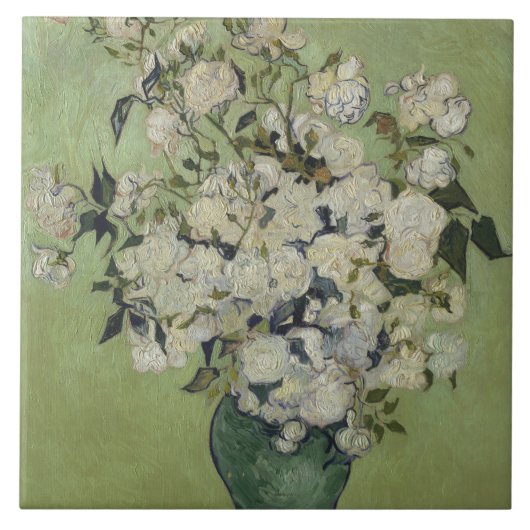 ファン・ゴッホが花瓶に飾ったスティルライフピンクのバラ タイル (正面)