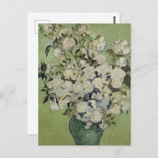 ファン・ゴッホが花瓶に飾ったスティルライフピンクのバラ ポストカード (正面/裏面)