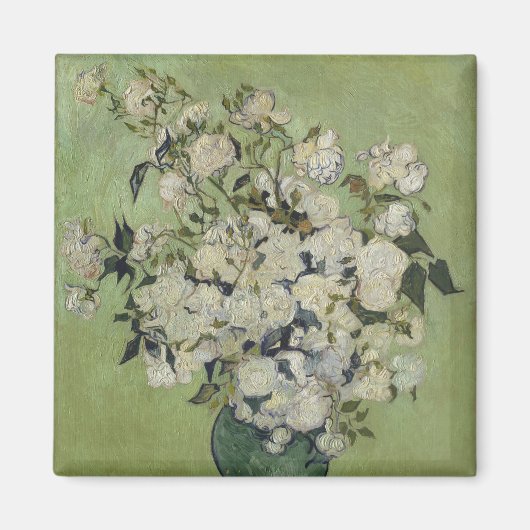 ファン・ゴッホが花瓶に飾ったスティルライフピンクのバラ マグネット (正面)