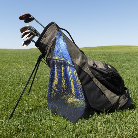 ファン・ゴッホのローネ上空での星空の夜 ゴルフタオル (グリーン)