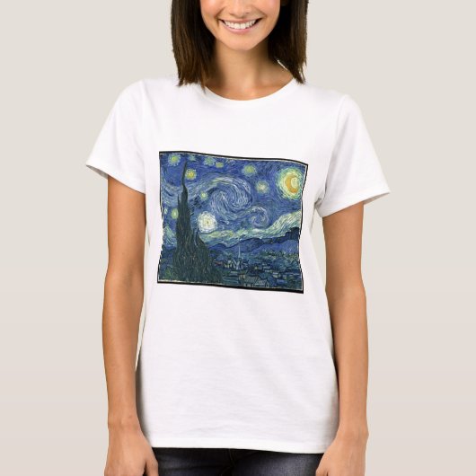 ファン・ゴッホの絵画：星空の夜ファン・ゴッホ Tシャツ (正面)