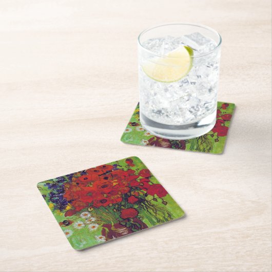 ファン・ゴッホの花とケシの花瓶 スクエアペーパーコースター (インサイチュ)