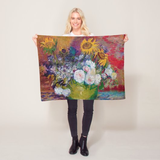 ファン・ゴッホ花付きボウル フリースブランケット (インサイチュ)