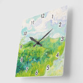 ファン・ゴッホ・グリーン小麦畑 スクエア壁時計 (傾斜)
