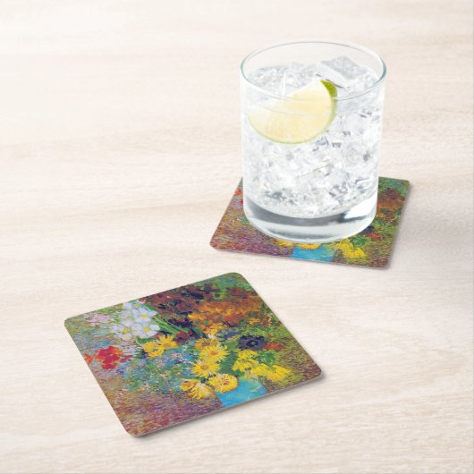 ファン・ゴッホ、デイジーとアネモネスの花瓶 スクエアペーパーコースター (インサイチュ)