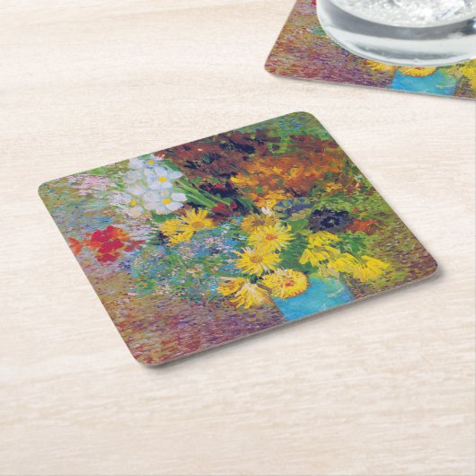 ファン・ゴッホ、デイジーとアネモネスの花瓶 スクエアペーパーコースター (アングル)