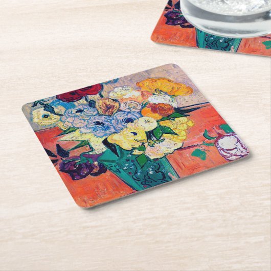 ファン・ゴッホ、バラとアネモネスの花瓶 スクエアペーパーコースター (アングル)