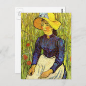 ファン・ゴッホ、麦藁帽子をかぶった若い農民の女性 ポストカード (正面/裏面)