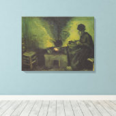 ファン・ゴーの暖炉の前に座っている農夫の女性 キャンバスプリント (インサイチュ (ウッドフロア))