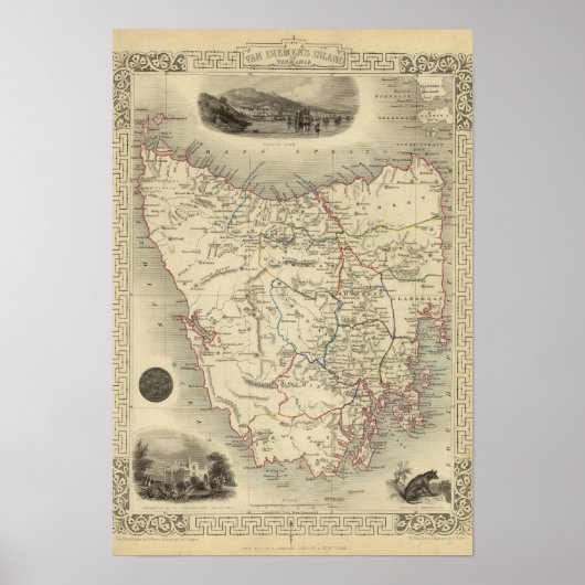 ファン・ディエメン島またはタスマニア ポスター (正面)