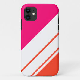 ファン ブライト ピンク オレンジ スラント ホワイト レース ストライプ iPhone 11 ケース