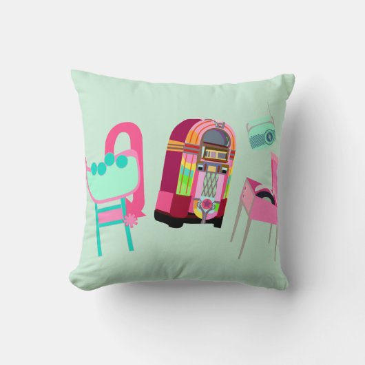 ファン ミュージック フィフティーズ ジュークボックス キュート レトロ アート クッション (正面)