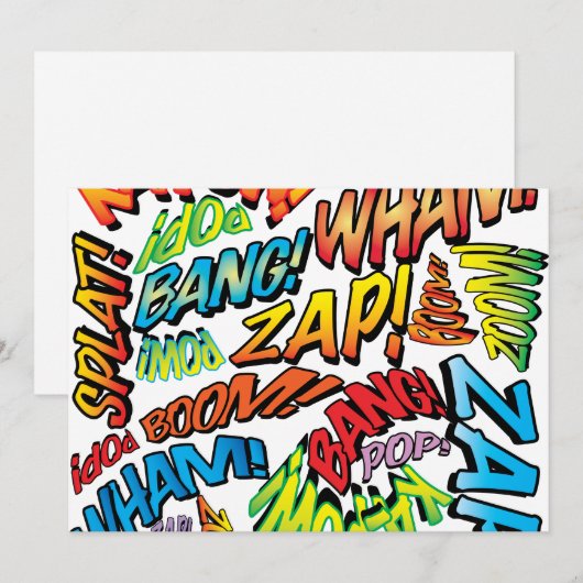 ファン レトロ コミック ブック ポップ アート サウンド 招待状 (正面/裏面)