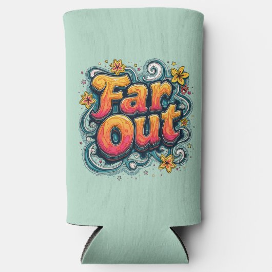 ファーアウト レトロ 70年代 サイケデリック グルービー ヒッピー スリム缶クーラー (正面)