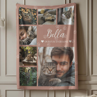 ファーエバーラブフォトコラージドッグまたは猫好き フリースブランケット