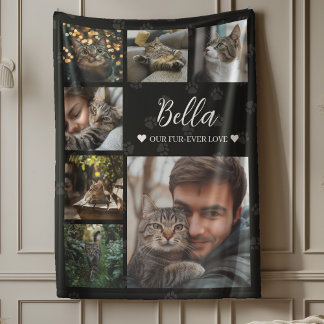 ファーエバーラブフォトコラージドッグまたは猫好き フリースブランケット