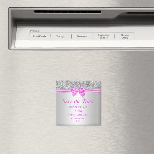 ファーエレガントフェイク&ピンクボウ誕生日日付を保存 マグネット (インサイチュ (食洗機))