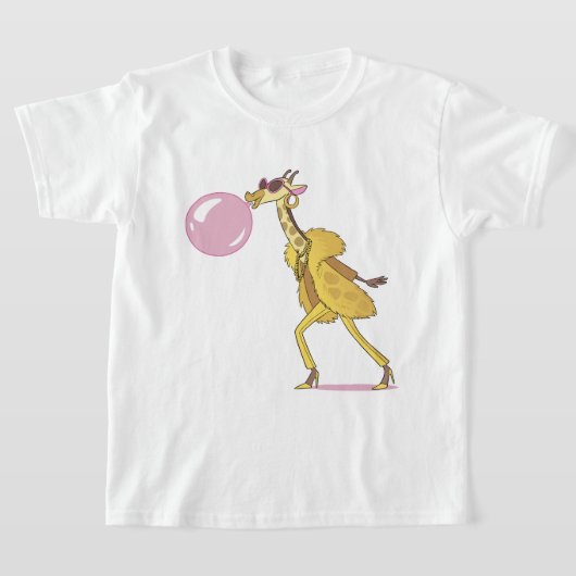 ファーコクールートにバブルガムを添えた漫画のキリン Tシャツ (レイダウン)