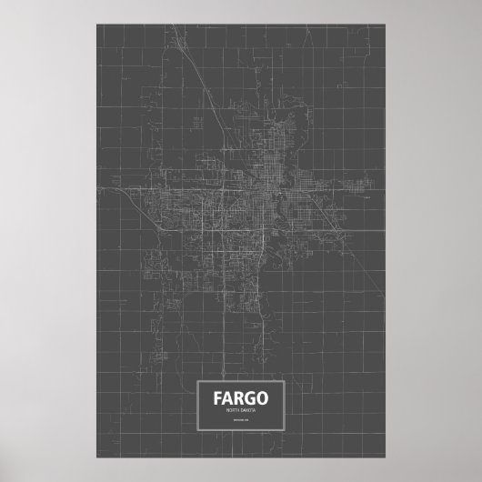 ファーゴ, ノースダコタ州 (黒地に白) ポスター (正面)