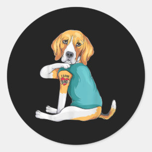 ファーザズデイギフトおもしろい犬パパビーグルIラブパパT ラウンドシール