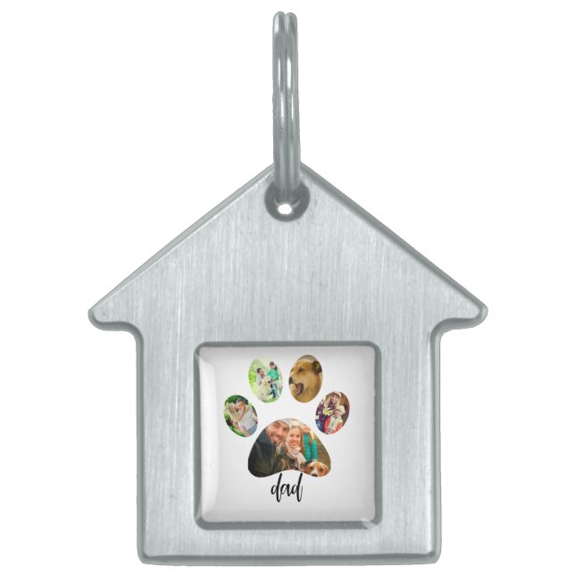 ファーザズデイドッグパパ | 5 Paw印刷フォトコラージュ ペットネームタグ (正面)