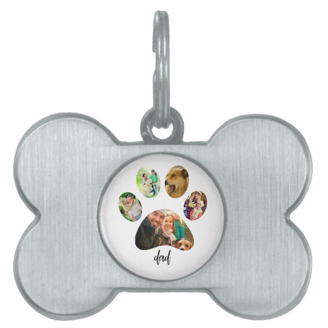 ファーザズデイドッグパパ | 5 Paw印刷フォトコラージュ ペットネームタグ (正面)