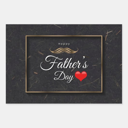 ファーザズデイブラックグレイエレガントタイポグラフィハート ラッピングペーパーシート (正面3)