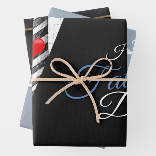 ファーザズデイブラックグレイエレガントタイポグラフィハート ラッピングペーパーシート (インサイチュ)