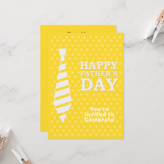 ファーザズデイホワイトタイイエロードットディナーパーティー 招待状 (正面/裏面インサイチュ)