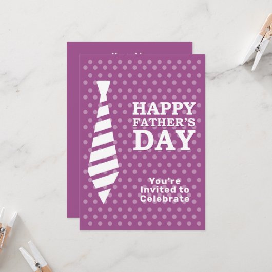 ファーザズデイホワイトタイパープルドットディナーパーティー 招待状 (正面/裏面インサイチュ)
