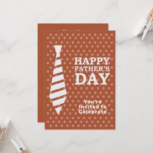 ファーザズデイホワイトタイブラウンドットディナーパーティー 招待状 (正面/裏面インサイチュ)