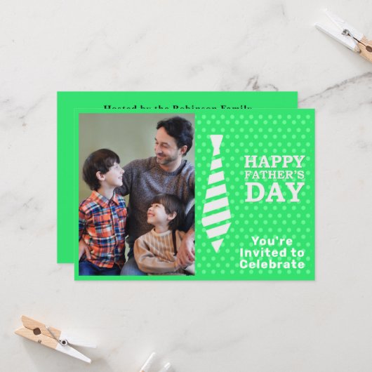 ファーザズデイホワイトタイライトグリーンドット写真パーティー 招待状 (正面/裏面インサイチュ)