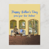 ファーザーのベビーからファーザーの日、猫とソファの男 ポストカード (正面)